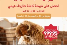 2 159 - عرض أسواق التميمي: ذبيحة نعيمي طازجة بوزن 15 إلى 17 كيلو فقط بـ 999.95 ريال في الرياض والخبر – متوفر حتى 09 ذو الحجة